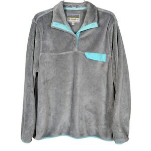 Jachs Cabin Mens Grey Sherpa Fleece Snap Pullover Turquoise hiking outdoor